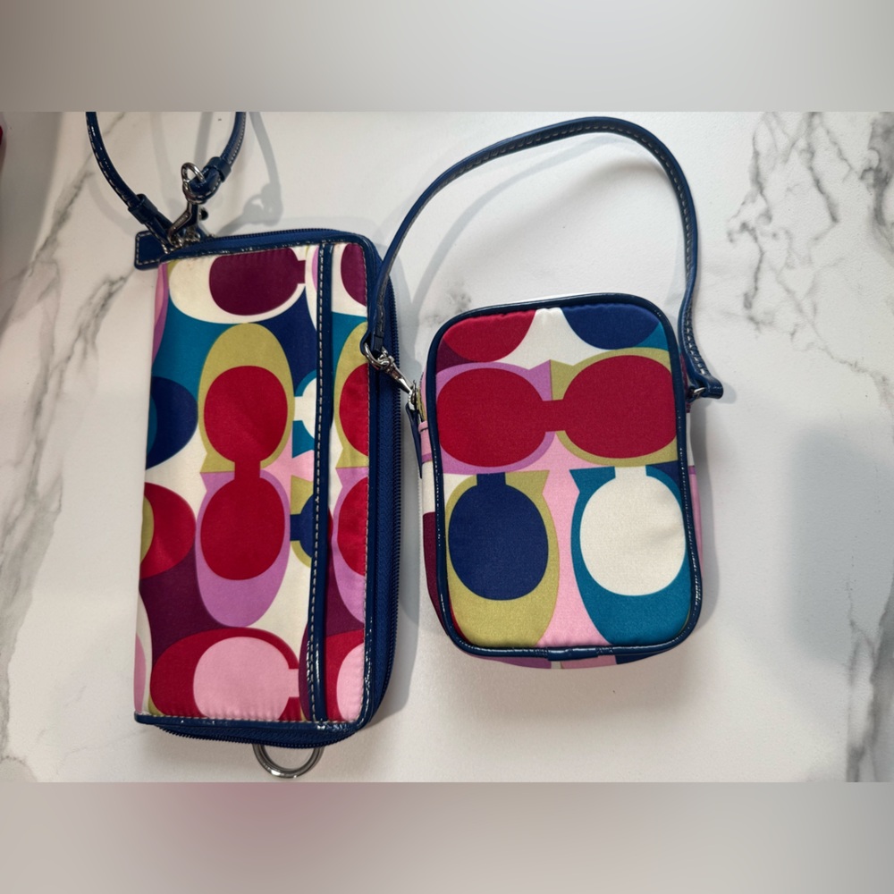 Coach Signature Scarf Print Multicolor Satin Bag Bundle (3) #F15183 - Picture 5 of 12